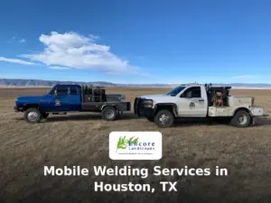 Mobile welding truck set up for on-site welding in Houston, Texas neighborhood